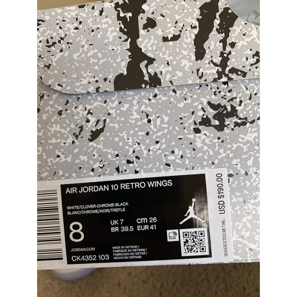 Air Jordan 10 Retro Wings Mens Size 8 White Clover Multi CK4352-103 New In Box